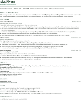 Cornerstone resume template rendered with sample content
