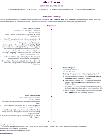Elegant Timeline resume template rendered with sample content